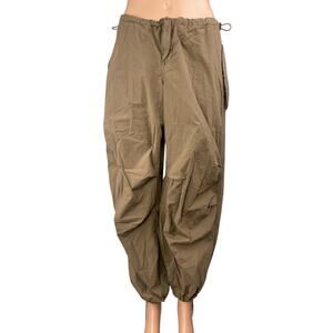 Ietsfrans Brown Low Rise Drawstring Wide Leg Barrel Trousers Joggers Pants Sz XS